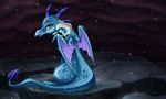  2017 blue_scales dragon female feral friendship_is_magic hi_res horn looking_at_viewer looking_back membranous_wings my_little_pony outside princess_ember_(mlp) red_eyes rock scales scalie scarlet-spectrum solo spade_tail wings 