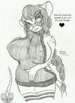  &lt;3 big_breasts blush breasts clothing dialogue ear_piercing eyewear female freckles glasses legwear mammal mike_argentum_(artist) mouse penny_darwin piercing rodent sketch stockings sweater sweater_meme virgin_killer_sweater 