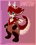  anthro antlers bell_collar brown_fur cervine chibity claws collar cute deer dragon female flower fur furred_dragon hair horn hybrid looking-at_viewer mammal multicolored_fur nude pawpads pink_background plant red_fur red_hair simple_background solo teal_eyes tearaven toe_claws wings 
