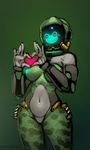  &lt;3 2017 amphibian athena breasts collar female frog front_view handles humanoid machine nipples not_furry one_eye_closed portrait psyk323 robot simple_background solo standing wide_hips wink 