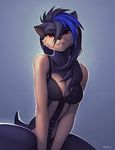  anthro blue_hair falvie female hair looking_at_viewer mammal multicolored_hair red_eyes simple_background solo 