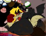  belly big_belly big_butt big_thighs butt cake dragon duo fart feces feeding food huge_butt male obese overweight pooping riis sweets 