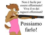  angry bambi bambi_(film) brown_eyes brown_fur cervine clothing deer disney ears_back ears_down eyelashes fur girly gun holding_object holding_weapon italian_text leotard male mammal ranged_weapon revolution shotgun solo text vanderhirsche weapon 