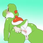  anthro anus blush butt dinosaur female green_skin looking_back mario_bros nintendo nude open_mouth pussy reptile scalie spreading video_games xouual yoshi 