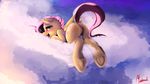  16:9 2017 blush butt cloud cutie_mark equine feathered_wings feathers female feral fluttershy_(mlp) friendship_is_magic hair hi_res hooves looking_at_viewer mammal miokomata my_little_pony on_cloud open_mouth outside pegasus pink_hair solo underhoof wallpaper wings 