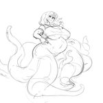  belly big_belly big_breasts breasts burping cephalopod cleavage clothed clothing female grindavikbydaylight hand_on_stomach human humanoid mammal marine octopus simple_background stomach_noises taur tentacles 
