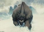 charging front_view horn kev_walker landscape looking_at_viewer magic_the_gathering mammal monster official_art quadruped rhinoceros running signature snarling snow solo 