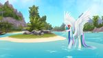  amazing_background detailed_background equine eyelashes feathered_wings feathers female feral friendship_is_magic fur hooves horn joellethenose mammal my_little_pony princess_celestia_(mlp) smile solo standing unicorn water white_feathers white_fur winged_unicorn wings 