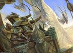  ainok anthro archer bow canine dragon dutch_angle feathered_wings feathers feral holding_object holding_weapon looking_back magic_the_gathering mammal matt_stewart official_art perspective weapon wings 
