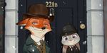  2017 anthro canine clothed clothing disney female fox fur judy_hopps lagomorph male mammal nick_wilde rabbit sherlock_holmes sherlock_hound_(series) wjdgns_12 zootopia 