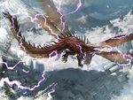  claws dragon feral flying lightning long_tail magic_the_gathering motion_lines mountain multi_wing official_art quadruped rear_view scalie snow spine svetlin_velinov wings 