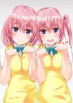  blush fang hair_ornament highres looking_at_viewer momo_velia_deviluke multiple_girls murio nana_asta_deviluke open_mouth paw_pose pink_hair purple_eyes shiny shiny_hair short_hair siblings sisters sweater_vest to_love-ru to_love-ru_darkness twintails 