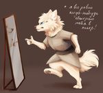  anthro blue_eyes clothed clothing digitigrade fur lesser_dog male reysi simple_background solo standing teeth undertale video_games white_fur 