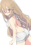  aran_sweater backless_dress backless_outfit bangs bare_back bare_shoulders blush breasts brown_hair butt_crack commentary_request dress dutch_angle from_behind glasses grey_sweater hair_between_eyes halterneck hiraga_matsuri long_hair looking_at_viewer looking_back medium_breasts meme_attire naked_sweater original parted_lips purple_eyes red-framed_eyewear ribbed_sweater semi-rimless_eyewear sideboob simple_background sketch solo sweatdrop sweater sweater_dress turtleneck turtleneck_sweater under-rim_eyewear very_long_hair virgin_killer_sweater white_background 
