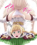  1boy 1girl ass blonde_hair braid brown_gloves censored clenched_hands elbow_gloves fire_emblem fire_emblem_heroes french_braid gloves green_eyes hetero legs long_hair looking_at_viewer mosaic_censoring open_mouth panties rape sharena sharena_(fire_emblem) spread_legs thighhighs thighs thor_(deep_rising) top-down_bottom-up torn_clothes underwear white_legwear white_panties 