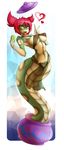  &lt;3 2017 anthro armpits artist-apprentice587 blue_eyes breasts clothing cute_fangs female gem hair jar jug looking_at_viewer naga navel non-mammal_breasts open_mouth pigtails red_hair reptile scalie shantae:_half-genie_hero shantae_(series) simple_background snake solo translucent tuki yellow_sclera 