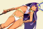  animal_ears bracelet breasts dark_skin earrings egyptian egyptian_clothes fate/grand_order fate_(series) holding holding_staff jackal_ears jewelry long_hair medium_breasts navel nitocris_(fate/grand_order) open_mouth purple_eyes purple_hair solo staff teeth tsukumo underboob very_long_hair 