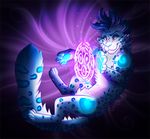  2017 blue_fur cupcakecreature feline female feral fur glowing glowing_pawpads hair leopard lighting magic magic_circle magic_user mammal pawpads paws purple_theme snow_leopard solo whiskers 