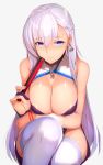  1girl alternate_costume arm_under_breasts azur_lane bangs bare_shoulders belfast_(azur_lane) blue_eyes blush braid breasts chair china_dress chinese_clothes choker cleavage cleavage_cutout closed_mouth collarbone dress earrings eyebrows_visible_through_hair fan folding_fan grey_background hair_between_eyes highres holding holding_fan jewelry large_breasts long_hair looking_at_viewer saisarisu shiny shiny_skin sidelocks silver_hair simple_background smile solo squatting thighhighs white_legwear 