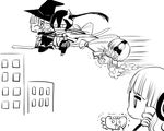  bad_id bad_twitter_id broom broom_riding clinging crushing fav_(mahoiku) flying greyscale mahou_shoujo_ikusei_keikaku mahou_shoujo_ikusei_keikaku_unmarked maruino monochrome multiple_girls official_art ripple_(mahoiku) sidesaddle snow_white_(mahoiku) swim_swim top_speed 