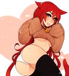  animal_ears ass bell bell_choker black_legwear breasts cat_ears cat_tail choker covered_nipples crop_top eyelashes heart jingle_bell legs_together lips long_hair medium_breasts no_pants nose orange_eyes original panties paw_pose red_hair ribbed_sweater savannah_(yugino) sleeves_past_wrists solo sweater tail thighhighs underboob underwear very_long_hair white_panties 