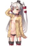  :t amatsukaze_(kantai_collection) arm_up black_panties blush bosshi breasts brown_eyes cameltoe cardigan choker commentary_request garter_straps hair_ornament hat kantai_collection long_hair lowleg lowleg_panties mini_hat navel open_cardigan open_clothes panties side-tie_panties silver_hair simple_background sleeves_past_wrists small_breasts solo strap_gap suspenders thighhighs two_side_up underwear white_background 
