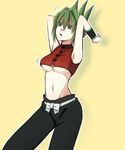  gatakuri green_eyes green_hair open_clothes open_mouth shaman_king short_hair solo tao_jun underboob 