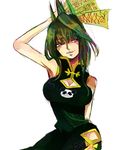  china_dress chinese_clothes cleavage dress green_hair open_mouth purple_eyes shaman_king short_hair smile solo tao_jun white_background 