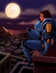  1girl city dark_skin from_side moon outdoors overwatch pharah_(overwatch) pyramid sitting solo tagme 