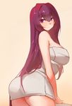  ass bad_id bad_pixiv_id breasts brown_background covered_nipples fate/grand_order fate_(series) large_breasts leaning_forward long_hair red_eyes red_hair scathach_(fate)_(all) scathach_(fate/grand_order) solo thighs very_long_hair yostxxx 