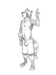  barefoot clothed clothing front_view full-length_portrait greyscale low-riding mammal monochrome navel nipples open_mouth pecs pencil_(artwork) portrait raccoon raised_arm scott_fabianek shorts slim standing topless traditional_media_(artwork) 