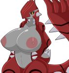  absurd_res anthro anthrofied big_breasts black_sclera blush breasts claws featureless_crotch female groudon hand_on_hip hi_res huge_breasts legendary_pok&eacute;mon looking_at_viewer nintendo nipples nude open_mouth pok&eacute;mon pok&eacute;mon_(species) pussy scalie simple_background solo spikes thick_thighs tousoni3 video_games white_background wide_hips yellow_eyes 