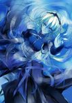  1girl blue blue_eyes breasts dress hairband long_hair monochrome shirley_fennes tales_of_(series) tales_of_legendia 