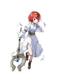  boots dress fire_emblem fire_emblem:_monshou_no_nazo fire_emblem_heroes full_body highres injury jewelry kaya8 maria_(fire_emblem) necklace official_art red_eyes red_hair solo staff tiara torn_clothes torn_dress transparent_background white_dress 