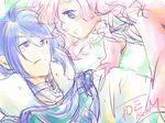  1boy 1girl blue_eyes blue_hair blush dark_skin dress keele_zeibel long_hair meredy pink_hair tales_of_(series) tales_of_eternia 