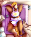  anthro badquinque bulge diaper equine hair horse looking_at_viewer lying male mammal on_back smile solo 