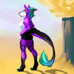  anthro badquinque breasts clothed clothing featureless_breasts female fur hair horn outside sergal smile solo standing topless 