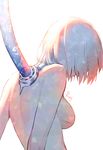  absurdres aki663 back breasts facing_away from_behind highres medium_breasts nier_(series) nier_automata nude short_hair sideboob silver_hair simple_background solo tube white_background yorha_no._2_type_b 