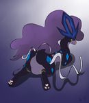  2017 alternate_color ambiguous_gender anus belly big_belly black_fur blue_fur butt crest digestion english_text fan_character featureless_crotch feral fur hair legendary_pok&eacute;mon long_hair lying nintendo nude on_front pawpads pink_pawpads pippuri pok&eacute;mon purple_hair signature smile solo suicune text tongue tongue_out video_games vore 