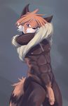  2017 anthro blush clothing fur hair looking_at_viewer male mammal nude owen_(repeat) penis red_panda repeat_(visual_novel) shirokoi simple_background smile solo undressing 