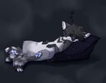  4_toes eyes_closed feral fur grey_fur grey_hair hair lying male mammal nude pawpads raccoon reysi sleeping smile solo sound_effects toes zzz 