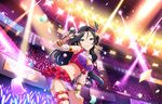  artist_request audience black_hair blue_eyes bracelet breasts cleavage confetti detached_sleeves earrings glowstick idolmaster idolmaster_cinderella_girls idolmaster_cinderella_girls_starlight_stage jewelry long_hair looking_at_viewer medium_breasts microphone navel official_art pose skirt solo stage_lights sugisaka_umi 