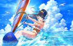  ;d artist_request bikini black_hair blush breasts cleavage cloud day idolmaster idolmaster_cinderella_girls idolmaster_cinderella_girls_starlight_stage lens_flare light_rays looking_at_viewer medium_breasts official_art one_eye_closed open_mouth ponytail sky smile solo sugisaka_umi sun sunbeam sunlight swimsuit 