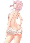  alternate_hairstyle arched_back ass backless_dress backless_outfit bangs bare_back bare_shoulders breasts butt_crack closed_mouth dimples_of_venus drawstring dress eyebrows_visible_through_hair fate/grand_order fate_(series) from_behind hair_between_eyes halterneck highres large_breasts lavender_hair looking_at_viewer looking_back mash_kyrielight meme_attire naked_sweater pink_hair purple_eyes pursed_lips ribbed_sweater short_hair_with_long_locks sideboob sidelocks simple_background solo sweater sweater_dress thighs turtleneck turtleneck_sweater virgin_killer_sweater wenhe white_background white_sweater 