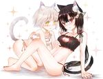  animal_ears black_hair blush cat_cutout cat_ears cat_lingerie cat_tail error gamo_tako highres kemonomimi_mode long_hair mahou_shoujo_ikusei_keikaku meme_attire multiple_girls panties pink_hair ripple_(mahoiku) short_hair side-tie_panties sitting snow_white_(mahoiku) sparkle tail underwear wrong_feet yuri 