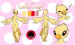  2017 anthro avian beak bird butt feathers female hi_res honeytongue model_sheet pink_eyes simple_background solo text vanilla_(canary) 