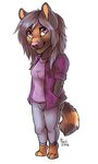  anthro canine chibi clothed clothing felicia_cat female fur hair looking_at_viewer mammal simple_background smile solo standing white_background 