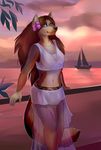  anthro canine clothed clothing felicia_cat female looking_at_viewer mammal outside smile solo standing yacht 