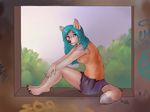  anthro canine clothed clothing felicia_cat female fur hair looking_at_viewer mammal sitting solo 