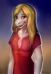  anthro breasts clothed clothing felicia_cat female hair looking_at_viewer reptile scalie smile snake solo standing tongue tongue_out 